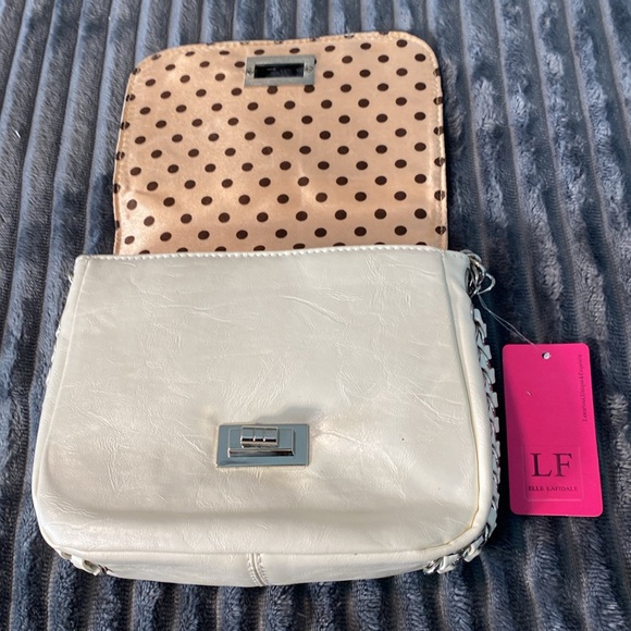 Elle Lafidale Faux Leather Chain Shoulder Twist Lock White Crossbody Bag/flawed - Picture 1 of 8